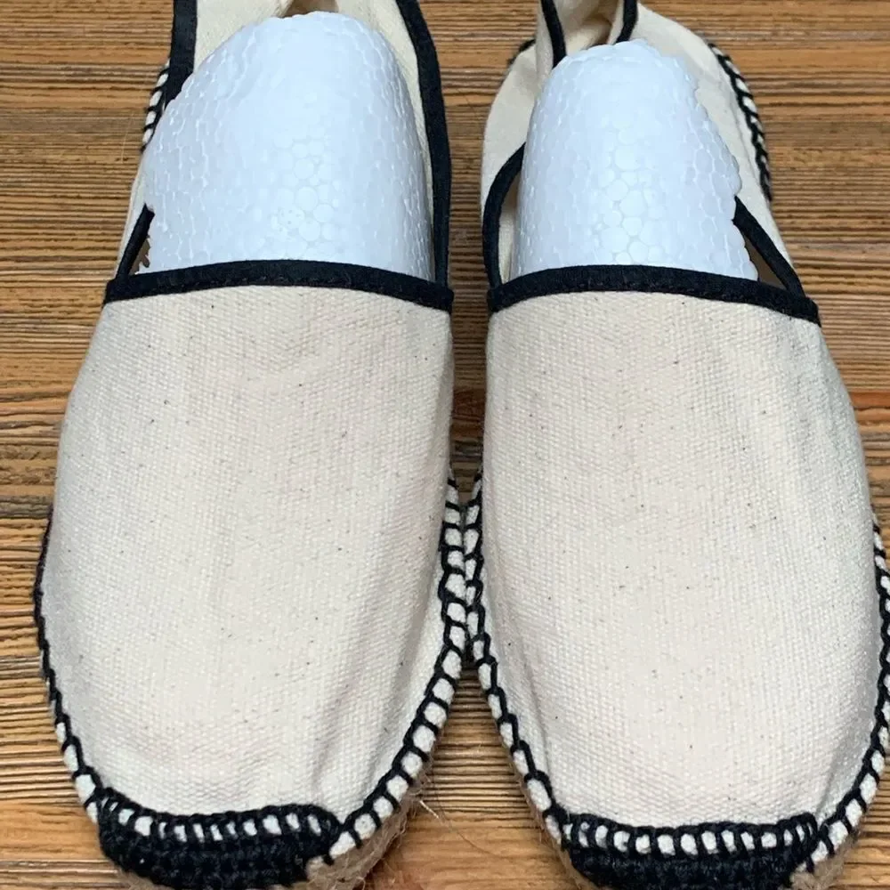 NWOT Toni Pons Cream and Black Espadrilles with Woven Fabric and Rope Soles